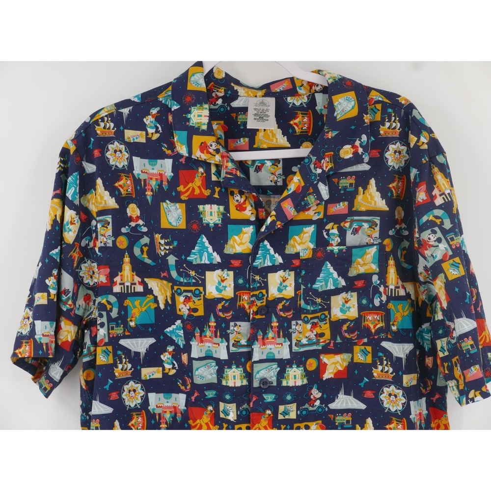Disney Shirt Mickey Mouse Parks Hawaiian Short Sleeve Button Up Men's Large